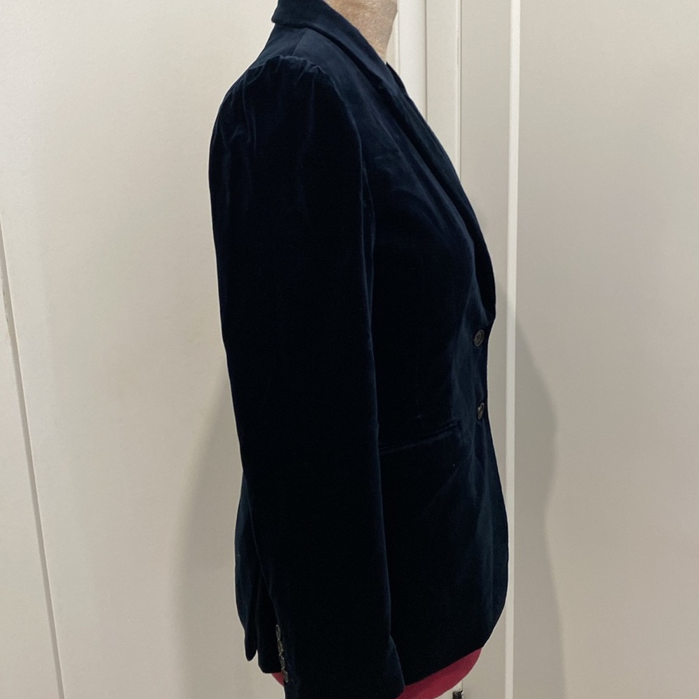 Deep Oxford Blue Velvet Tailored Blazer by Goop | Size 8 - Picture 8 of 13
